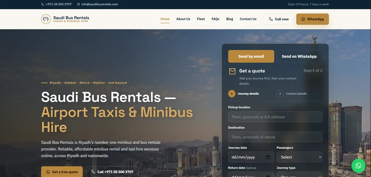 Saudi Bus Rentals homepage