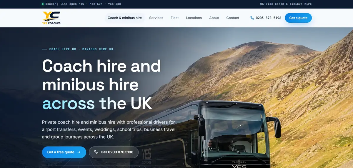 Yes Coaches website, designed by Dubai Website Designers